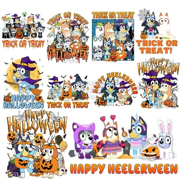 11 Halloween Cartoon Dog Designs Bundle PNG