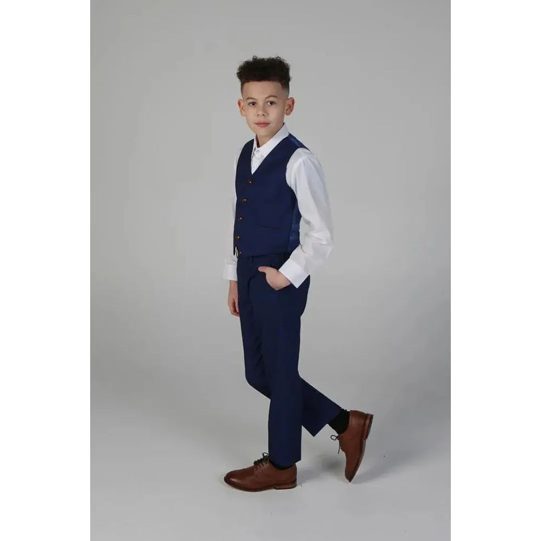 Alex - Boy's Blue Brown Check 3 Piece Suit