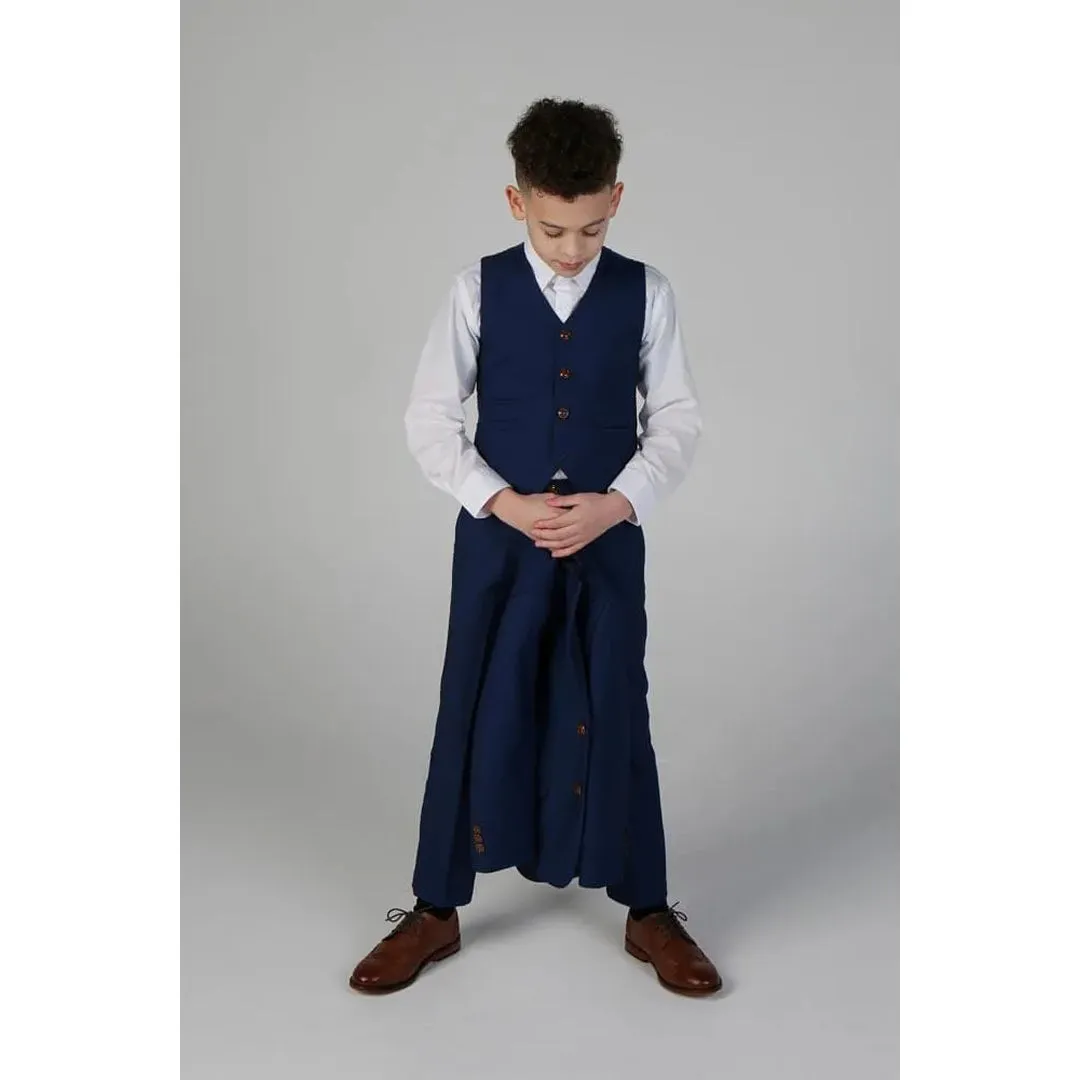 Alex - Boy's Blue Brown Check 3 Piece Suit