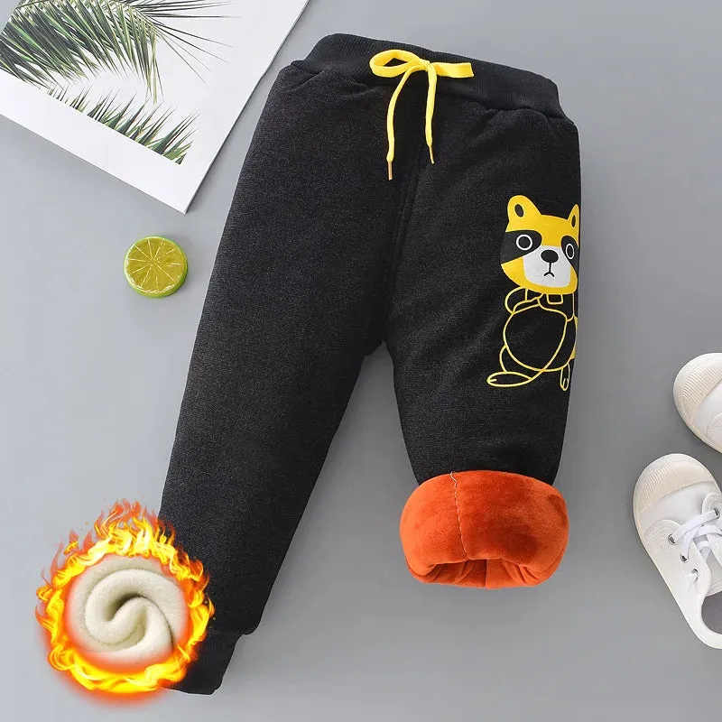 Autumn Winter Boys Fleece Sports Pant 0-6Y Child Straight Thick Warm 3 Layer Quilted Trousers Kid Elastic Waist Jogger Sweatpant