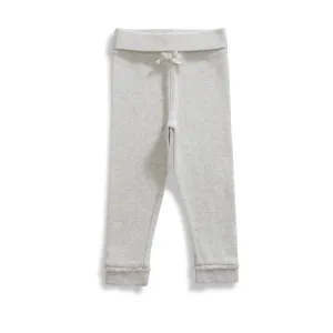 Baby Girls' Soft Cotton Knit Leggings  Light Grey, Cozy Everyday Wear with Bow & Ruffle Hem