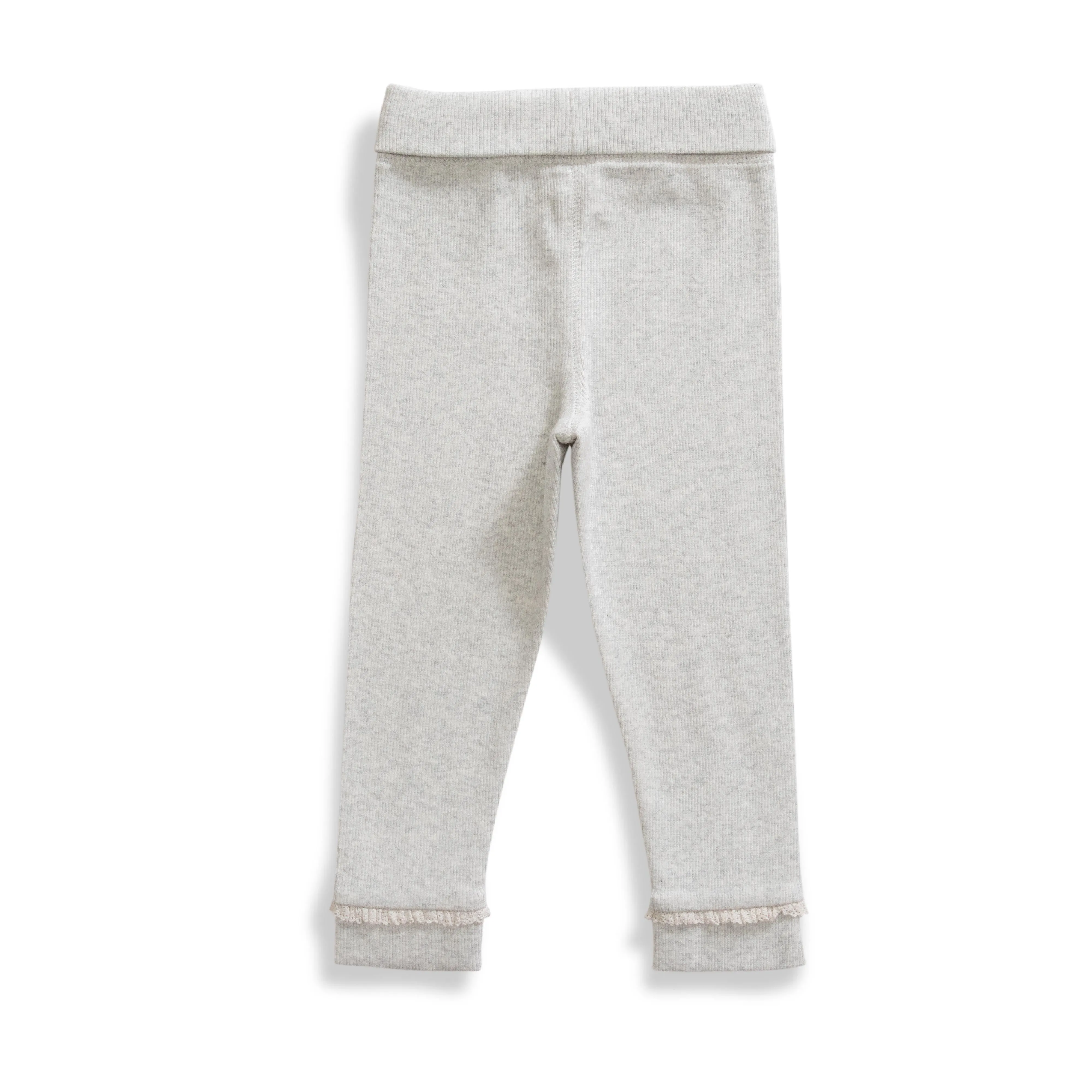 Baby Girls' Soft Cotton Knit Leggings  Light Grey, Cozy Everyday Wear with Bow & Ruffle Hem