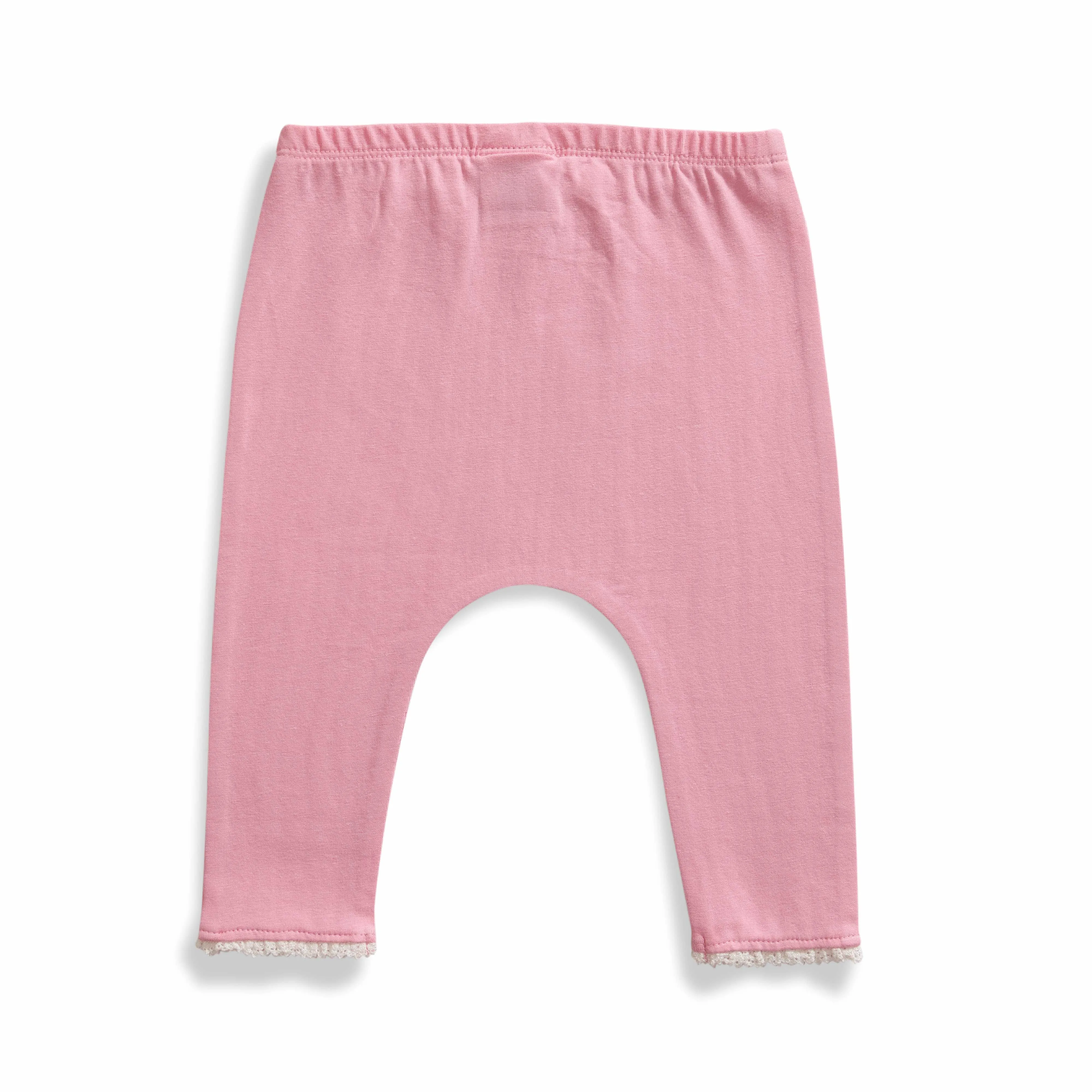 Baby Girls' Soft Cotton Leggings  Pink with Lace Trim, Comfortable Everyday Wear