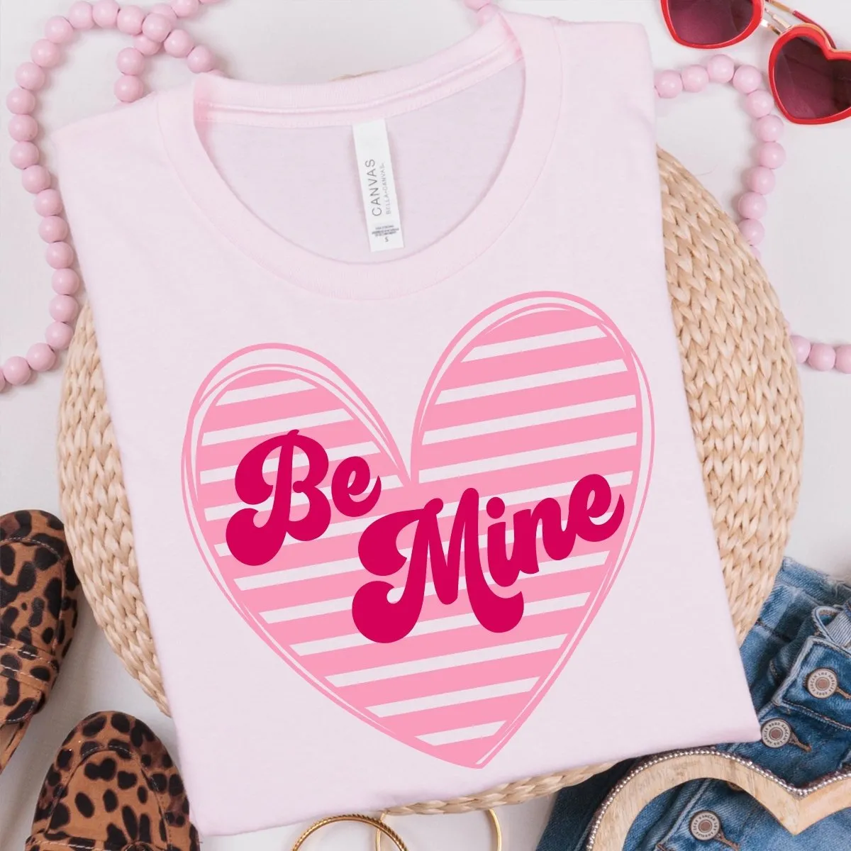 Be Mine Striped Heart Wholesale Tee