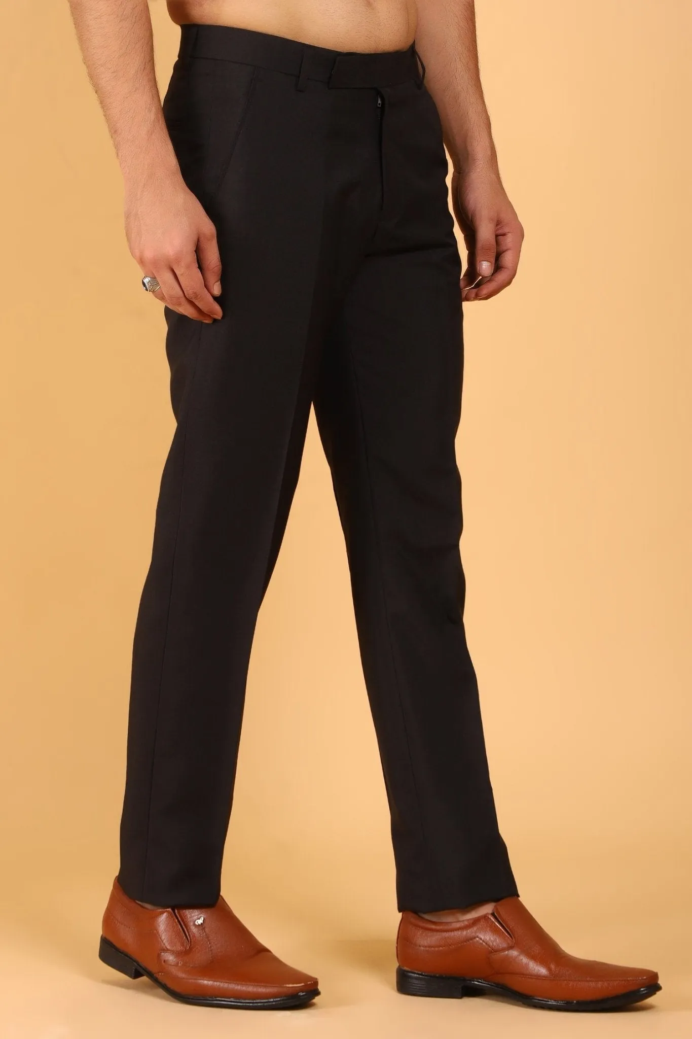 Bluebird Men's Black Texture Lycra Formal Trouser