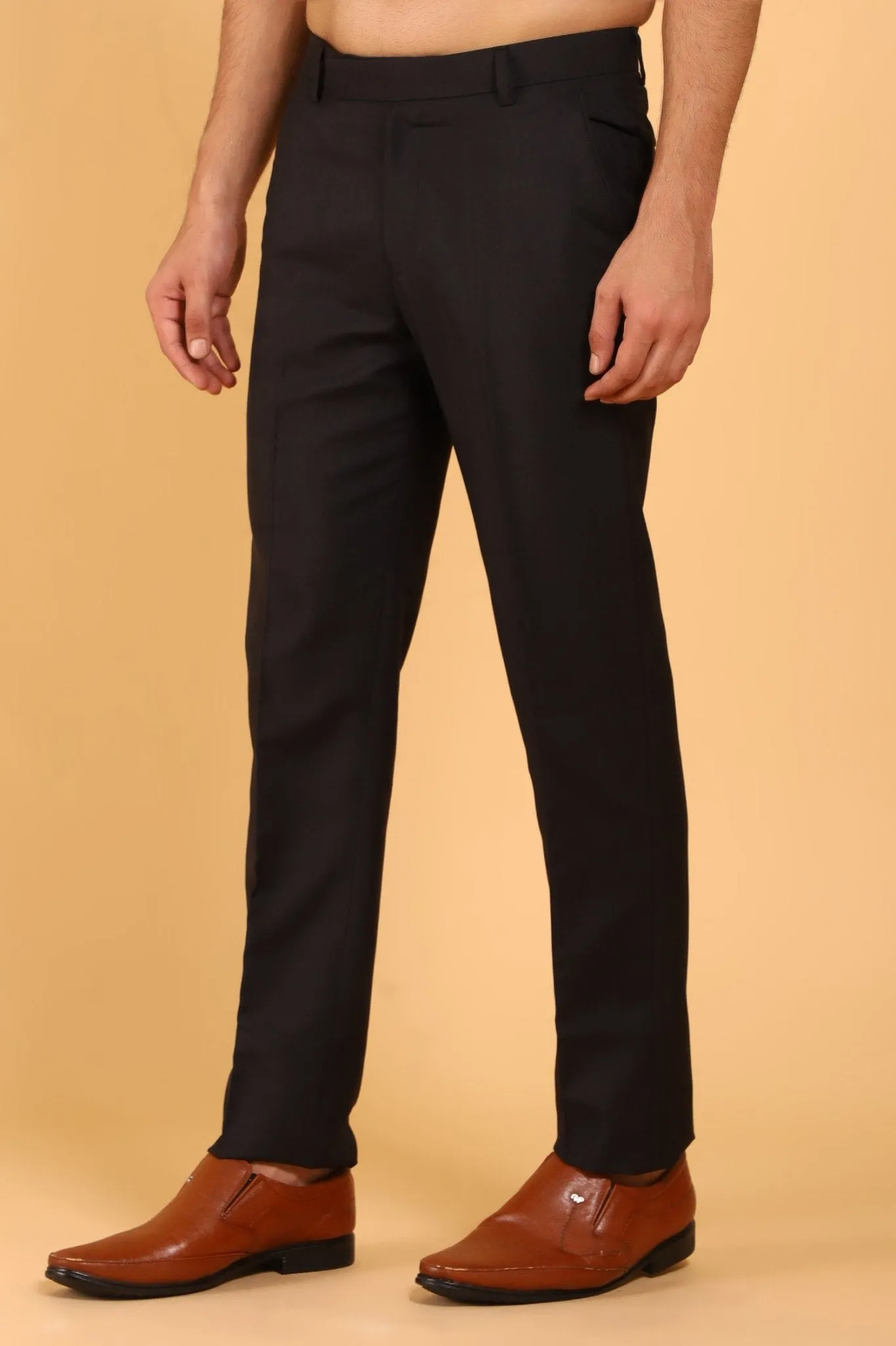 Bluebird Men's Black Texture Lycra Formal Trouser