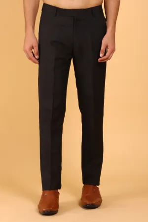 Bluebird Men's Black Texture Lycra Formal Trouser