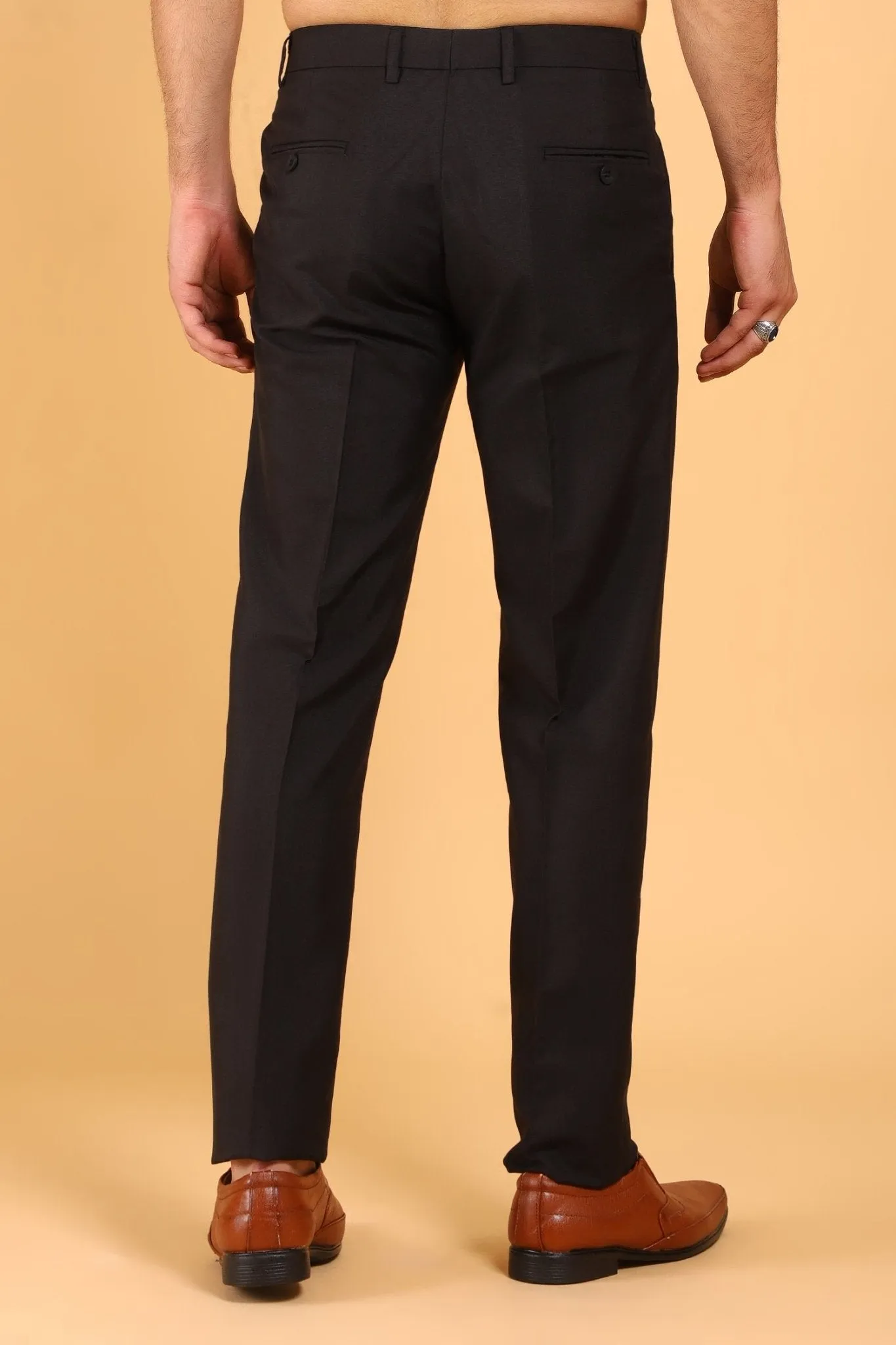Bluebird Men's Black Texture Lycra Formal Trouser
