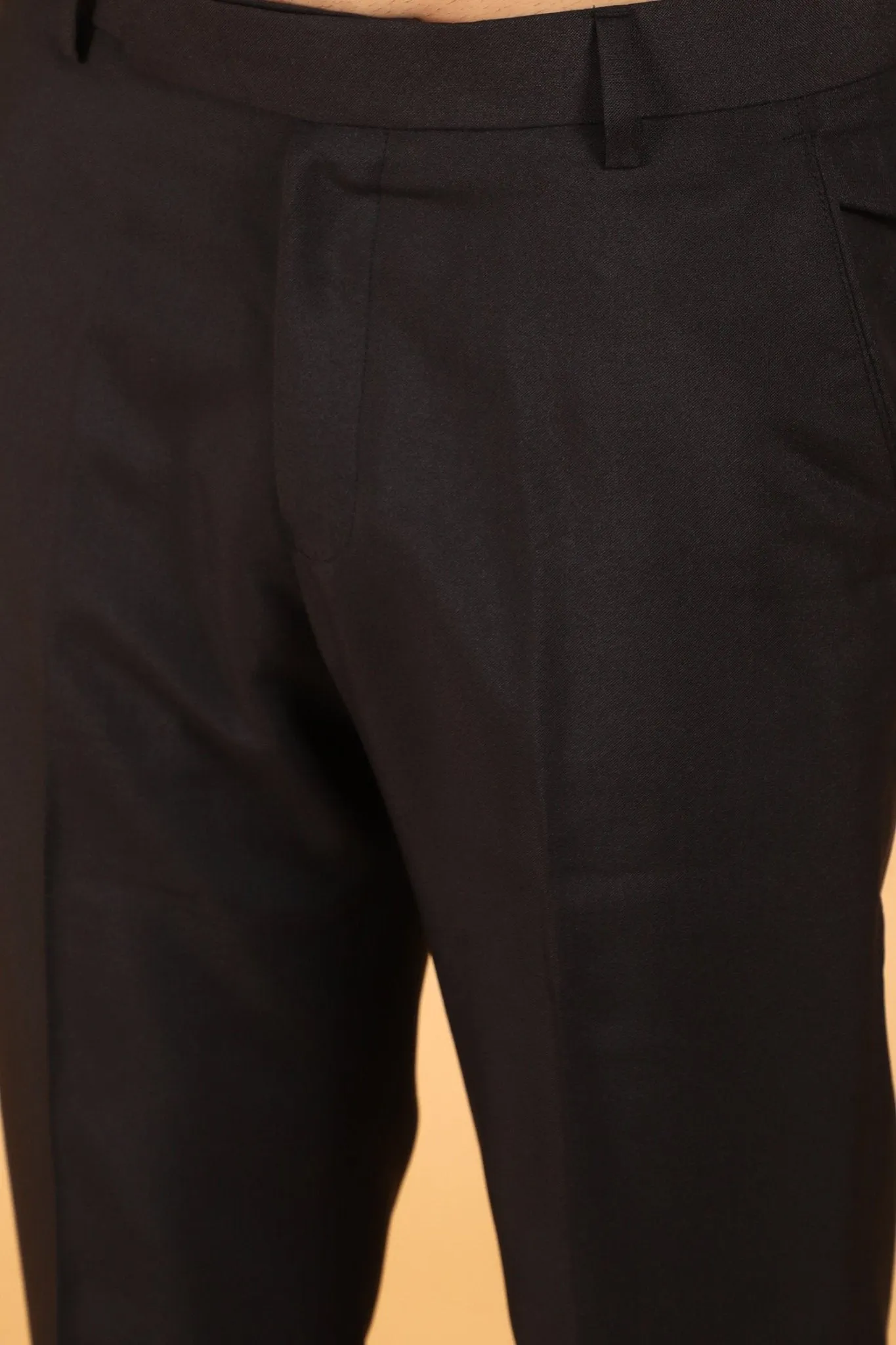 Bluebird Men's Black Texture Lycra Formal Trouser