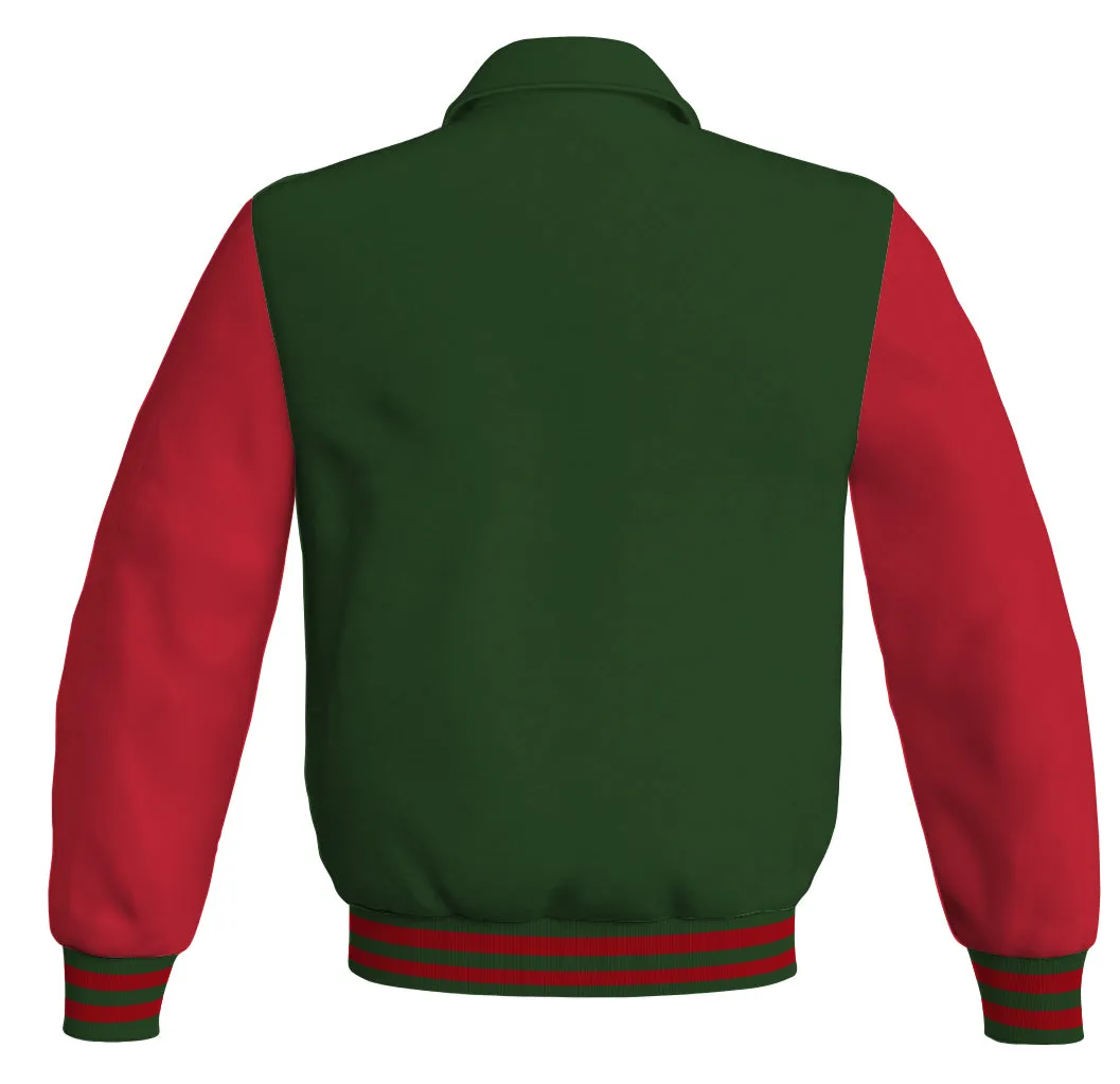 Bomber Classic Jacket Forest Green Body and Red Leather Sleeves