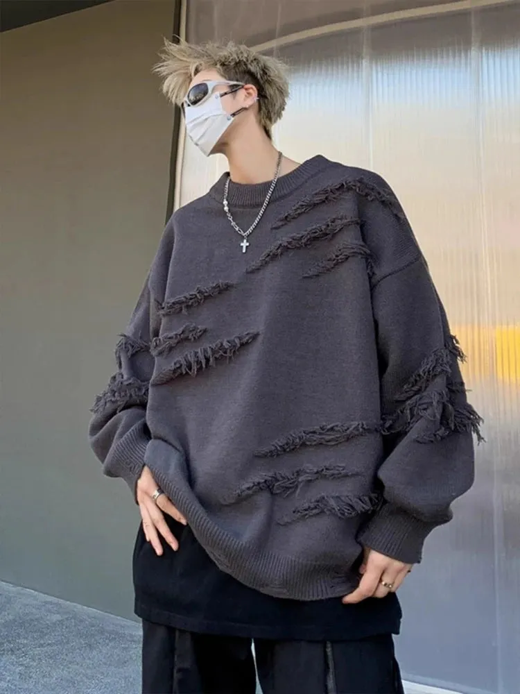 Bonsir High Street Sweaters For Men Winter Ripped Retro Fringed Sweater Japan Style Soft Touch Stylish Sweaters Size 3xl 4xl