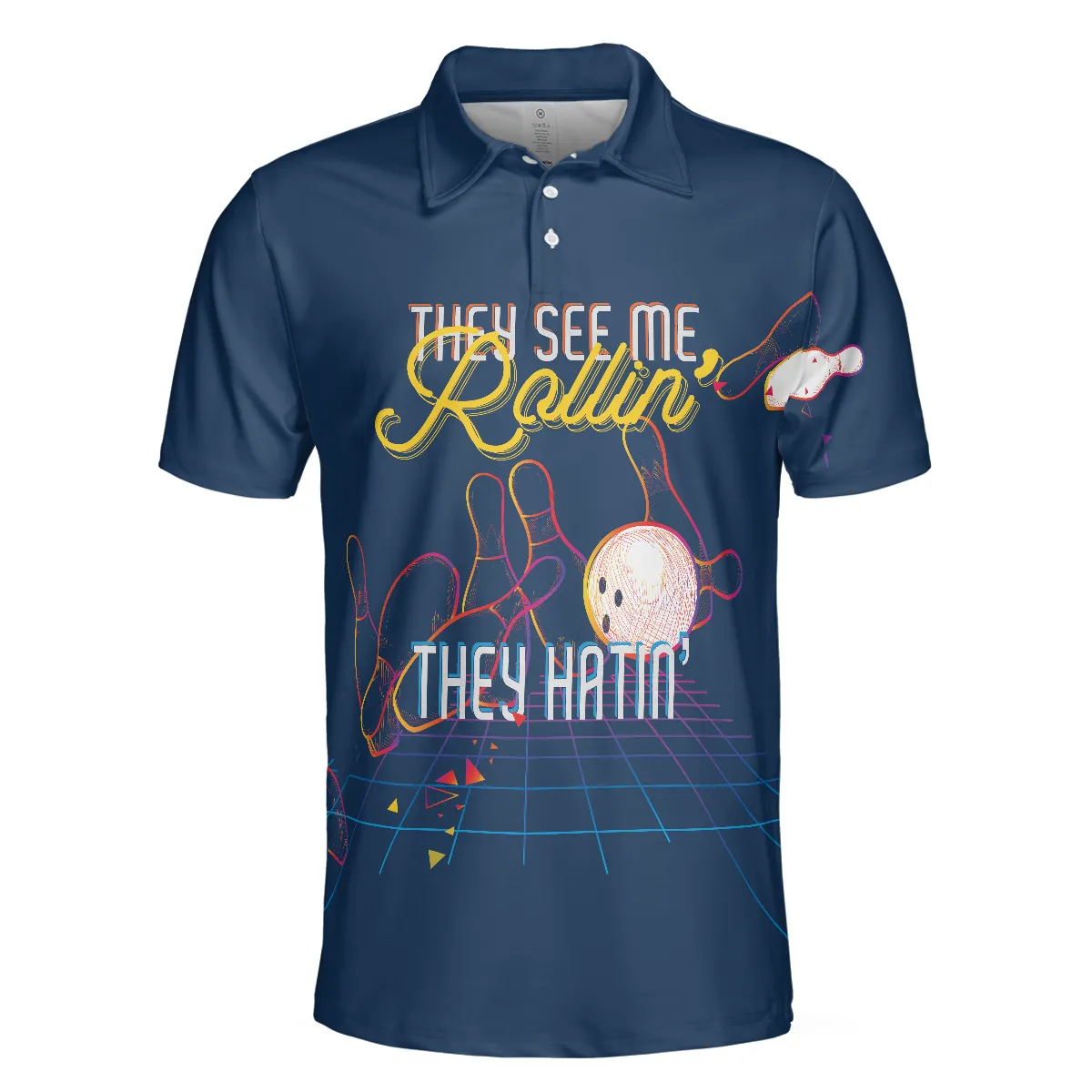 Bowling Men Polo Shirt - They see me Rollin’ They Hatin’ Polo Shirt, Light Art Bowling Polo Shirt - Perfect Gift For Friend, Family, Bowling Lovers