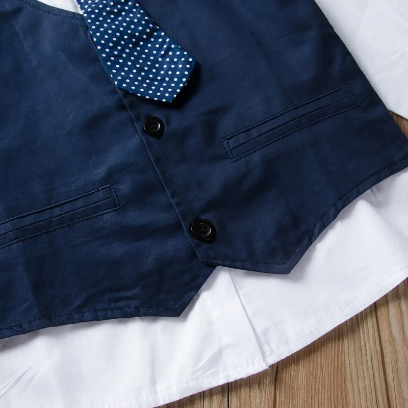 Boys Solid Shirt-Waist Coat Pants 3PC Set