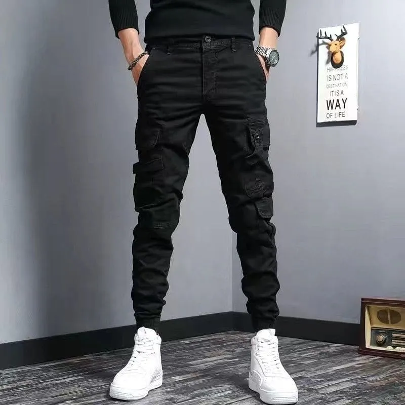 Brown Slim Fit Elastic Cargo Trousers for Casual Style