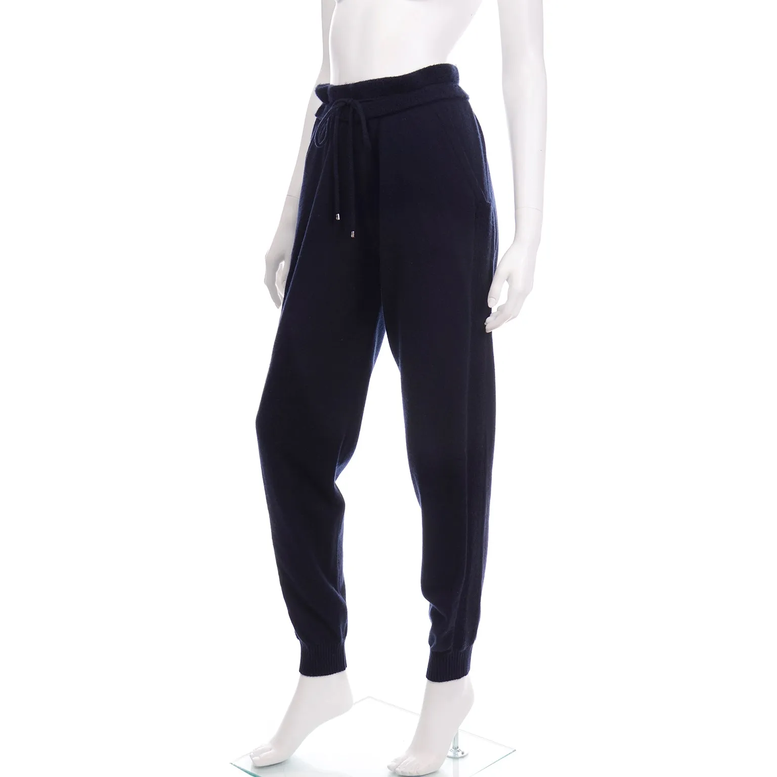 Chanel Cashmere Drawstring Jogger Pants in Midnight Blue