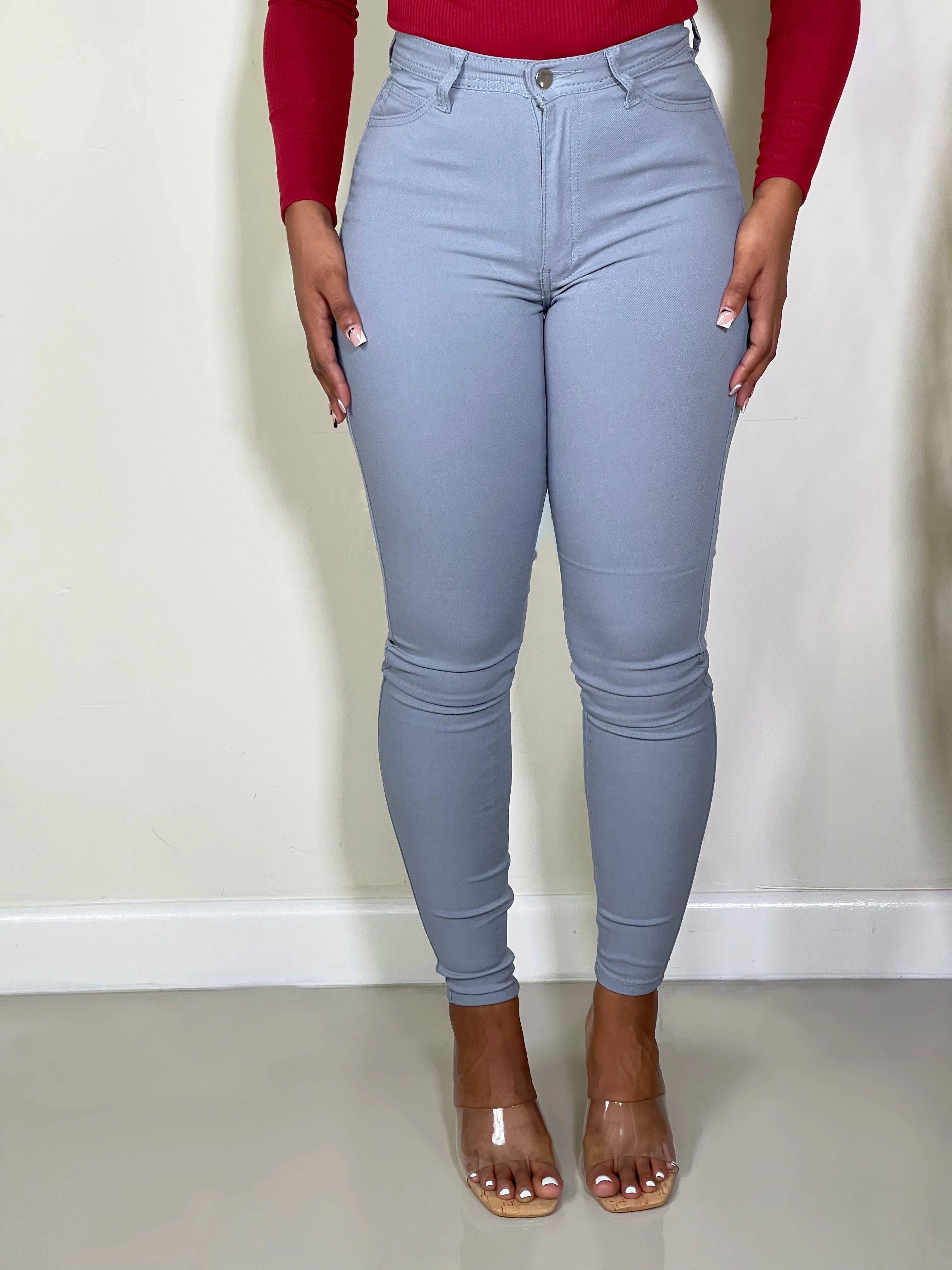Classic Girl High Rise Skinny Jeans-Light Grey