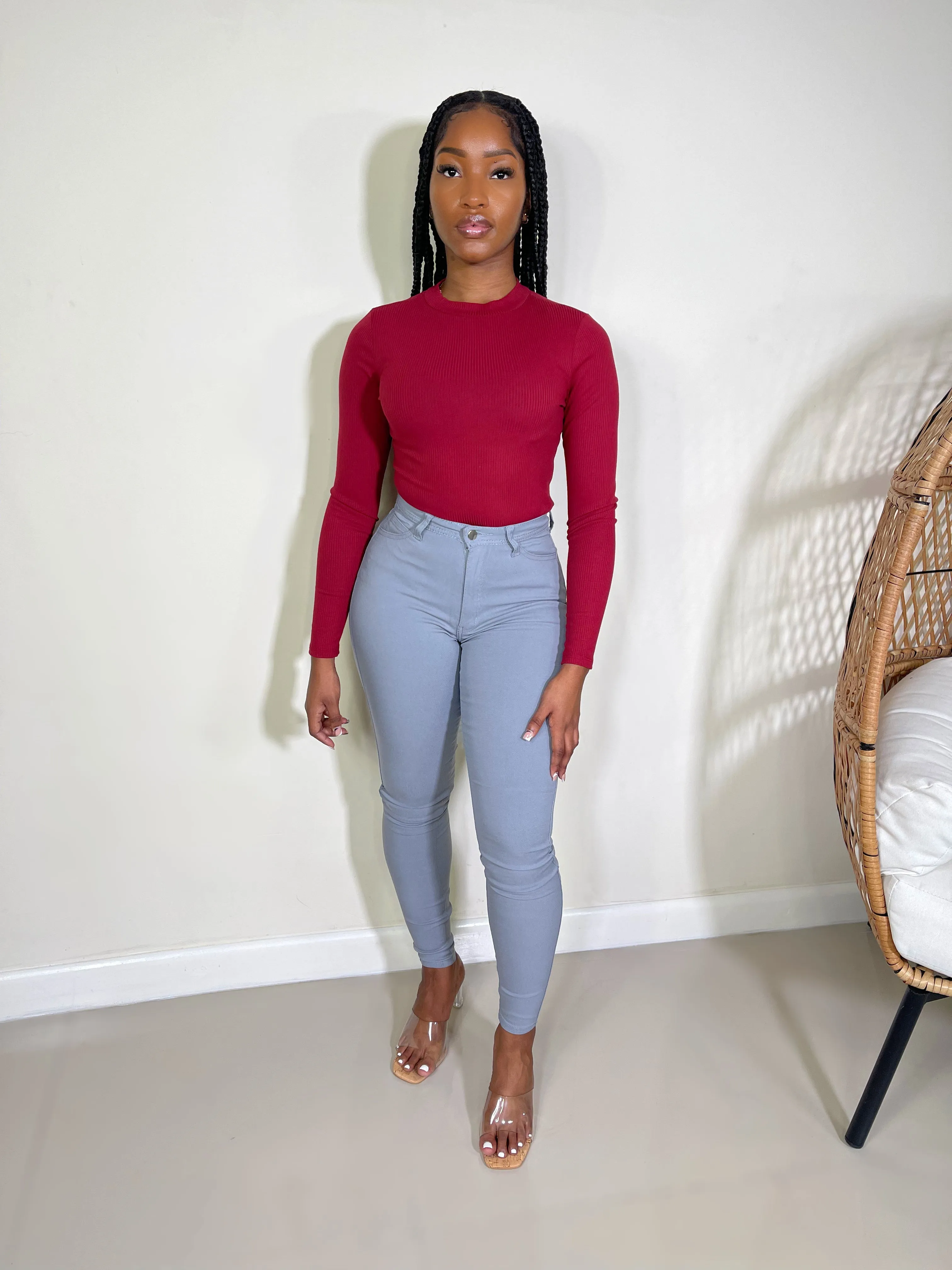 Classic Girl High Rise Skinny Jeans-Light Grey