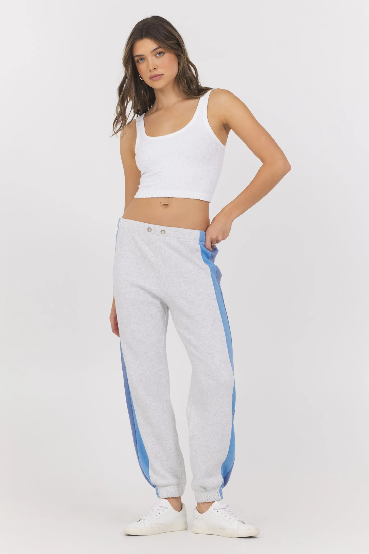 COLOR BLOCK BURNOUT FLEECE JOGGERS - ASH GREY MULTI BLUE
