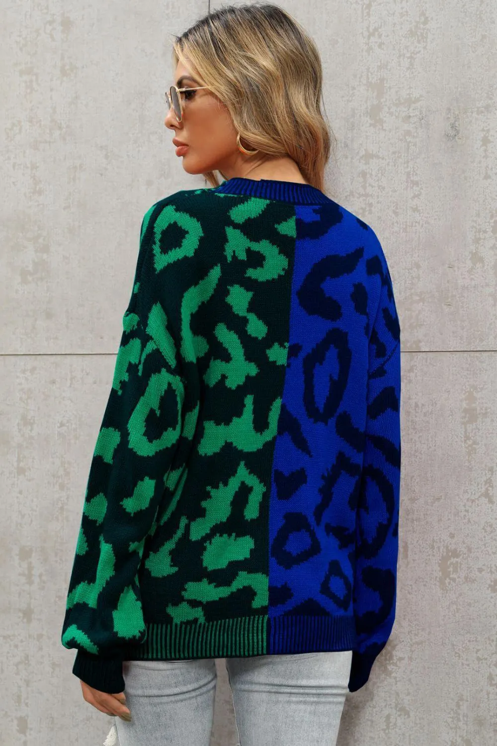 Contrast Button Front Ribbed Trim Leopard Cardigan Sweater