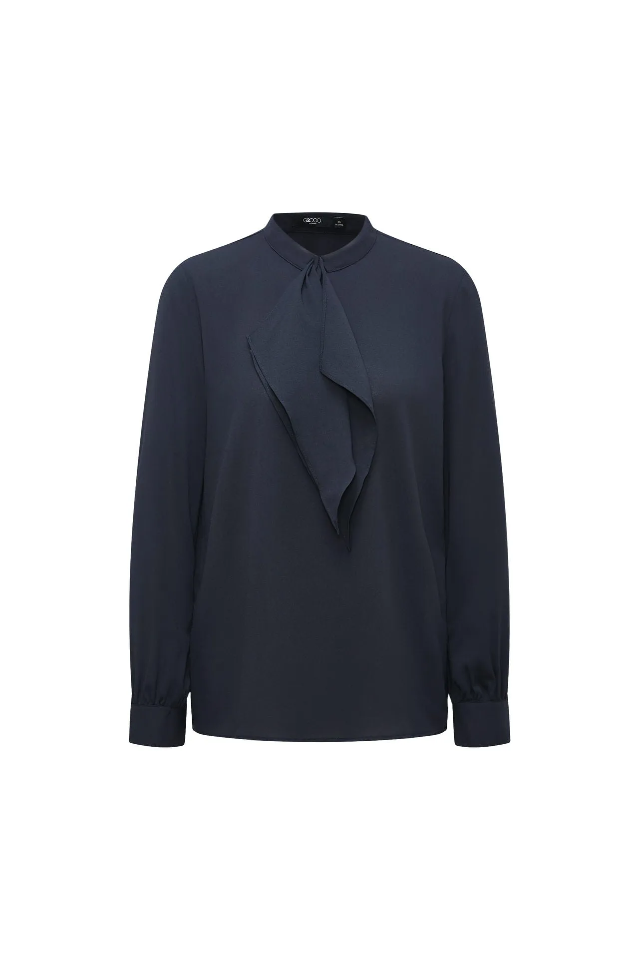 Crepe Stand Collar Tie Front Blouse