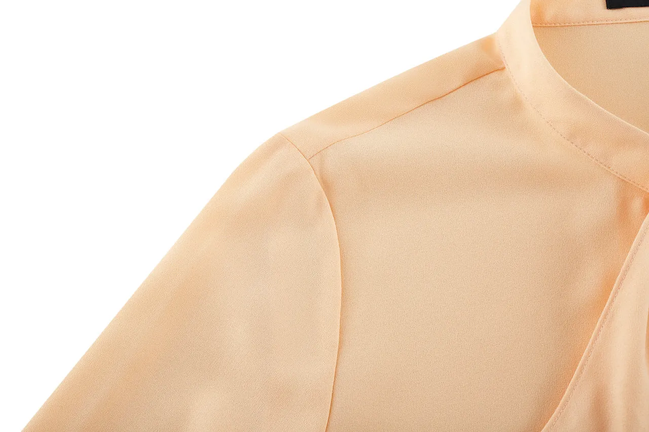 Crepe Stand Collar Tie Front Blouse