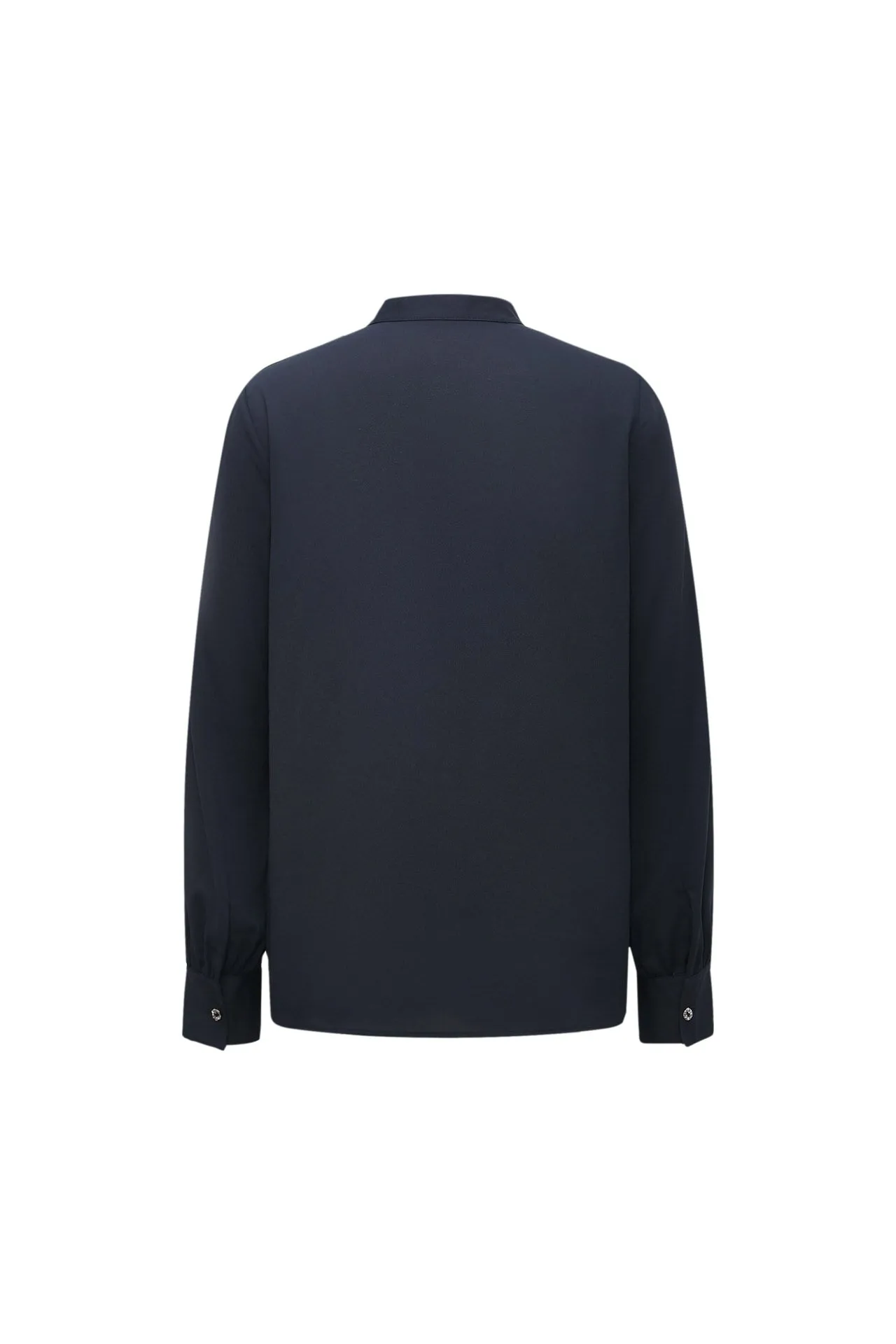 Crepe Stand Collar Tie Front Blouse