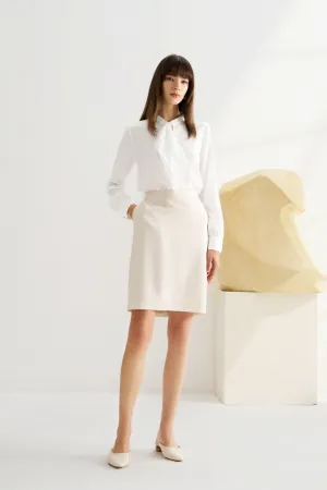 Crepe Stand Collar Tie Front Blouse