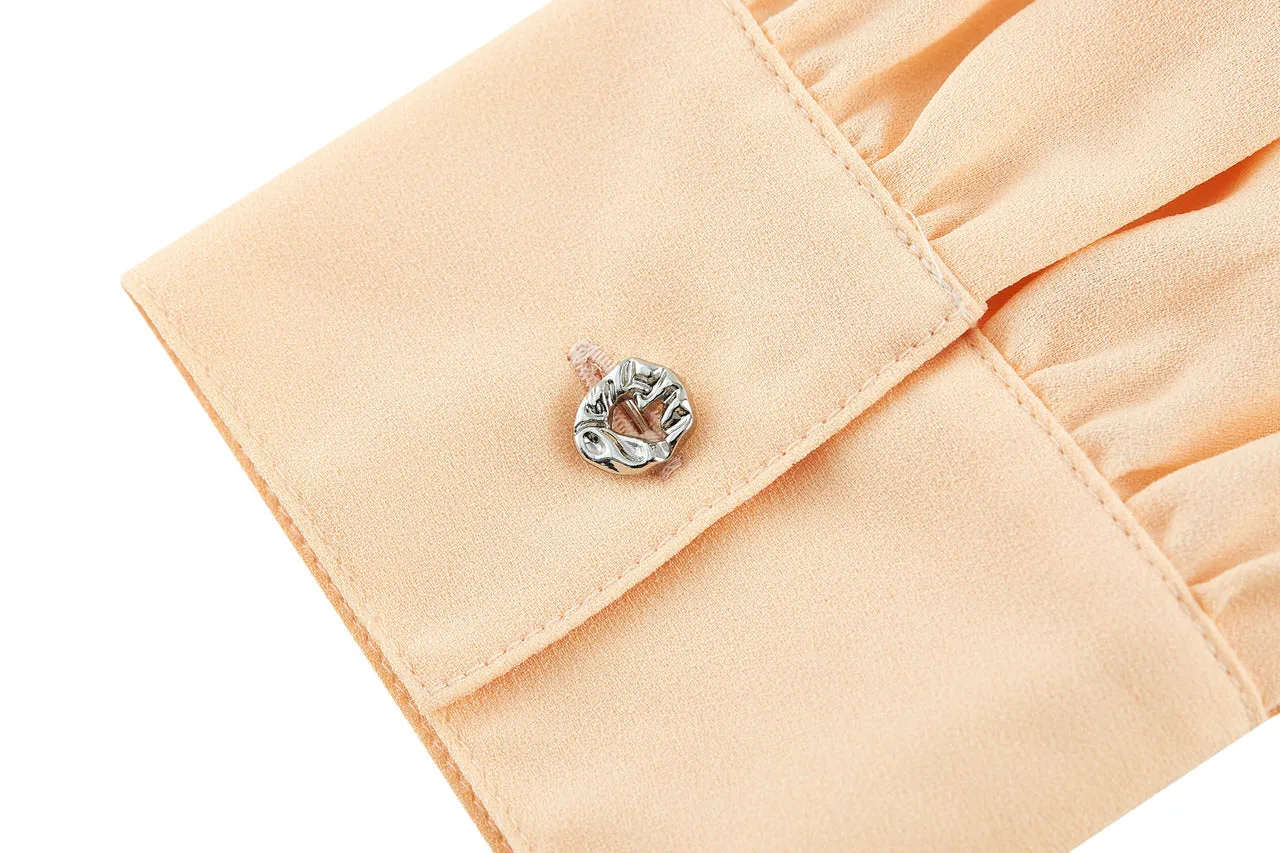 Crepe Stand Collar Tie Front Blouse