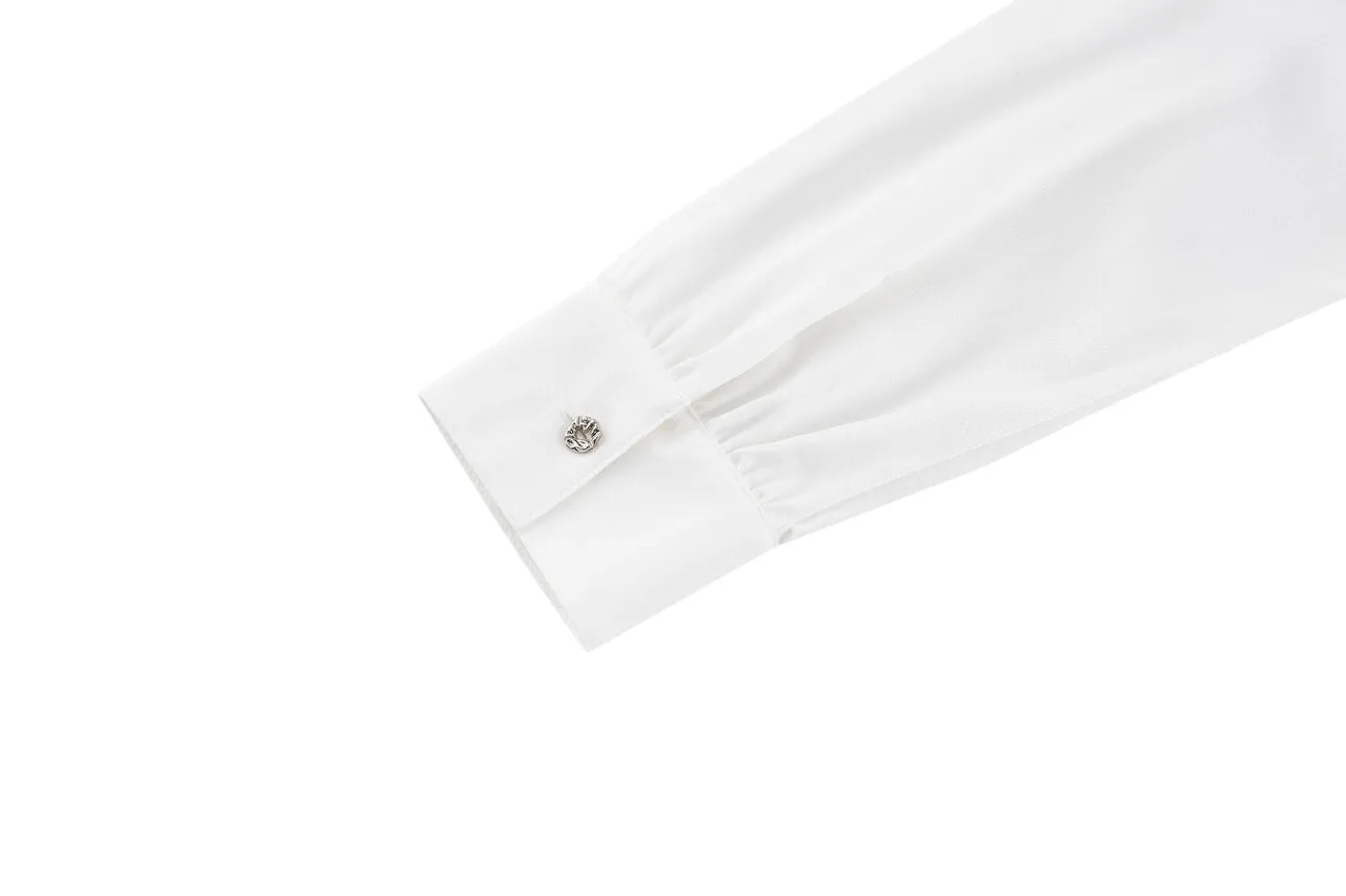 Crepe Stand Collar Tie Front Blouse