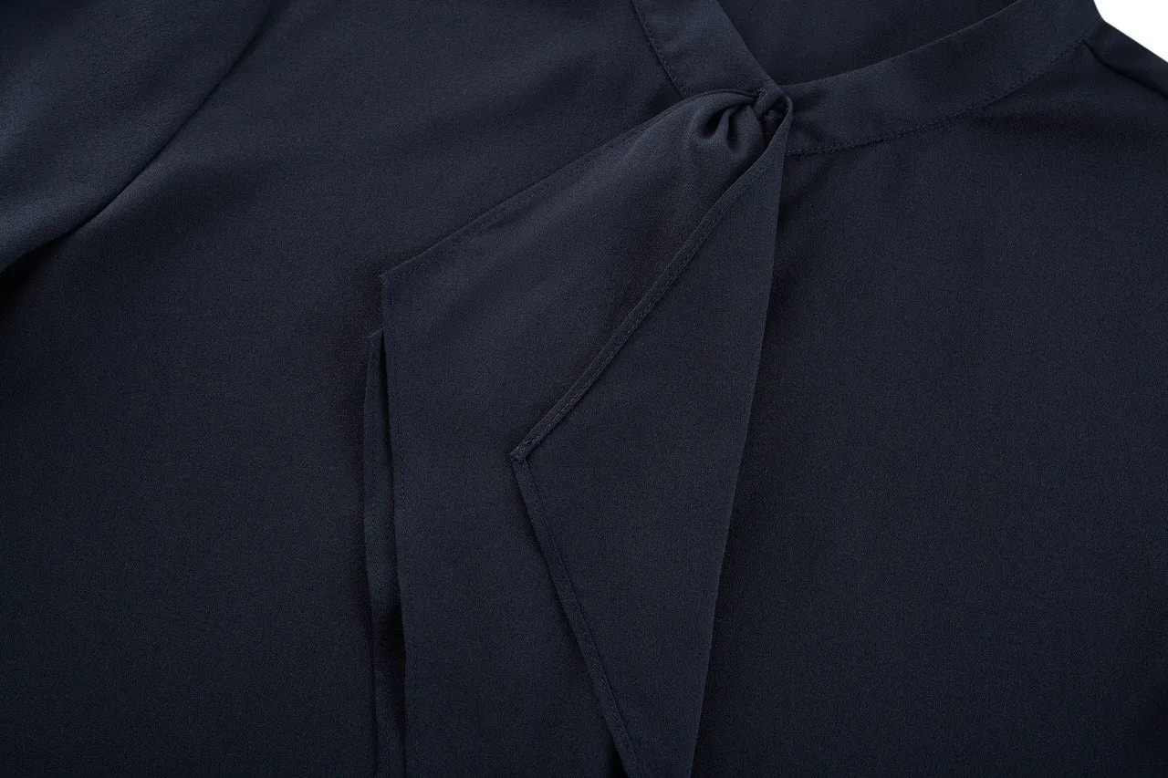 Crepe Stand Collar Tie Front Blouse