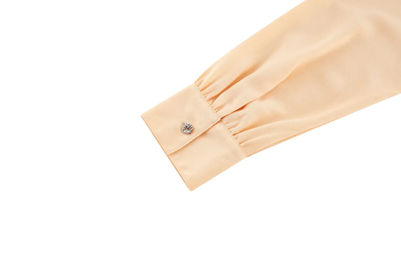 Crepe Stand Collar Tie Front Blouse