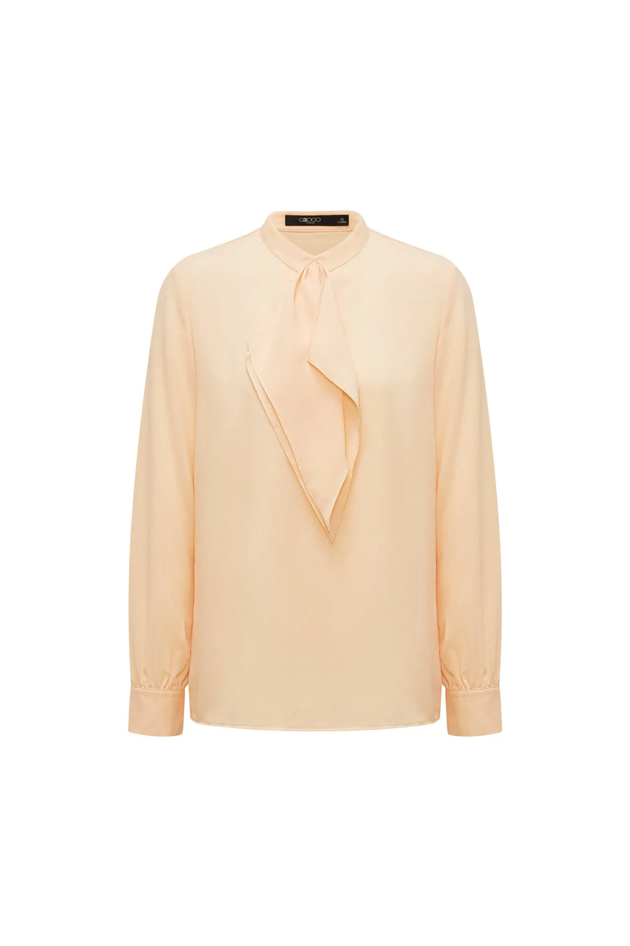 Crepe Stand Collar Tie Front Blouse