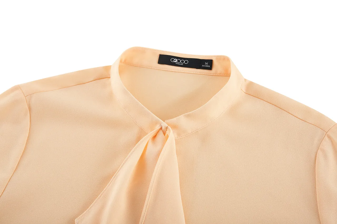Crepe Stand Collar Tie Front Blouse