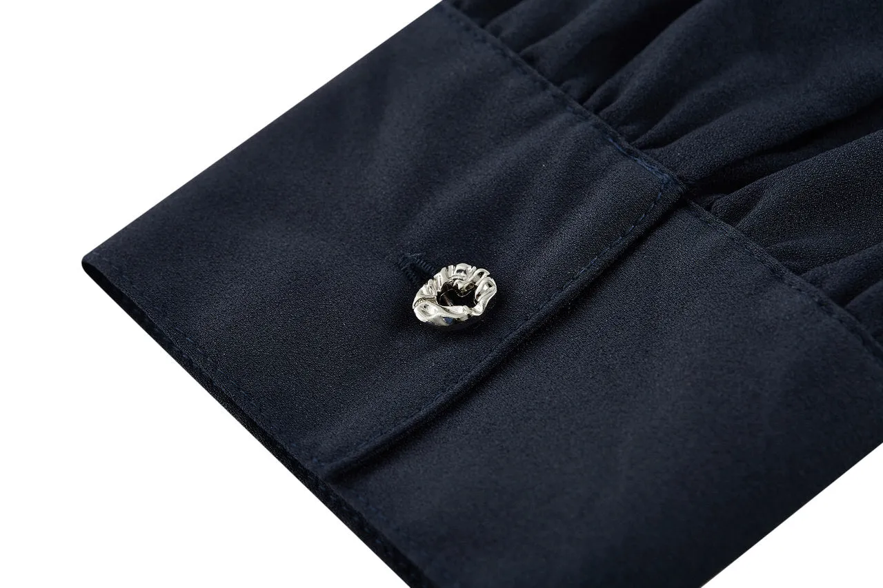 Crepe Stand Collar Tie Front Blouse