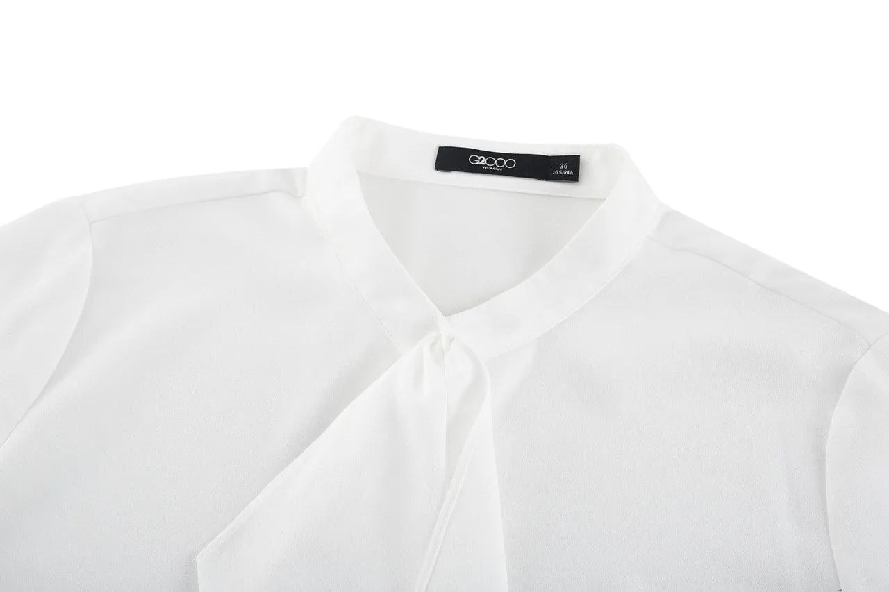 Crepe Stand Collar Tie Front Blouse