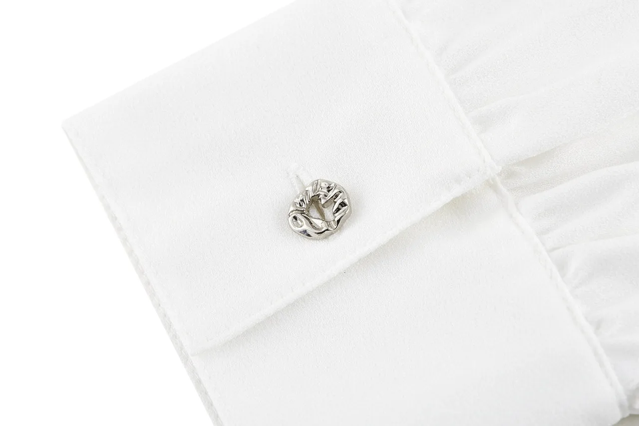 Crepe Stand Collar Tie Front Blouse