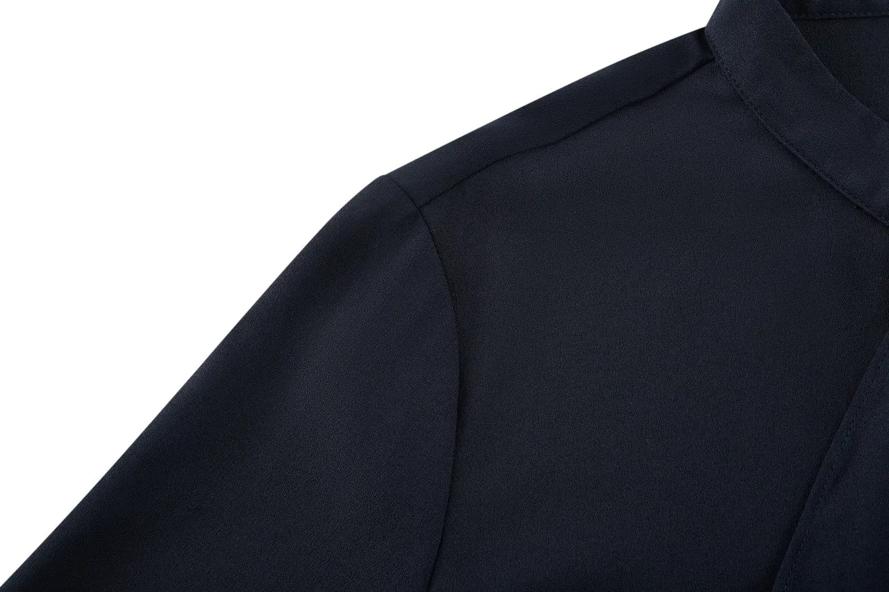 Crepe Stand Collar Tie Front Blouse