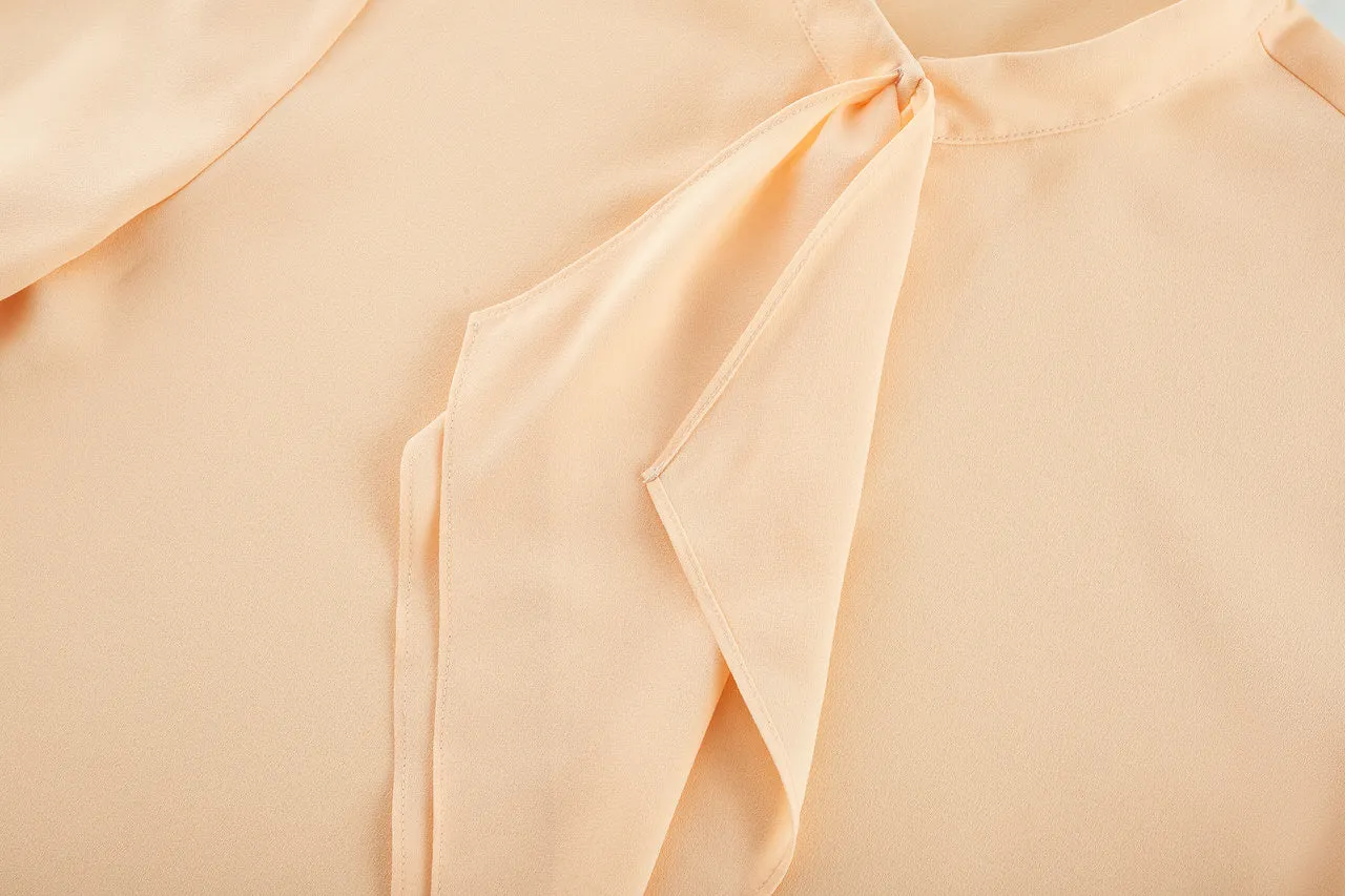Crepe Stand Collar Tie Front Blouse