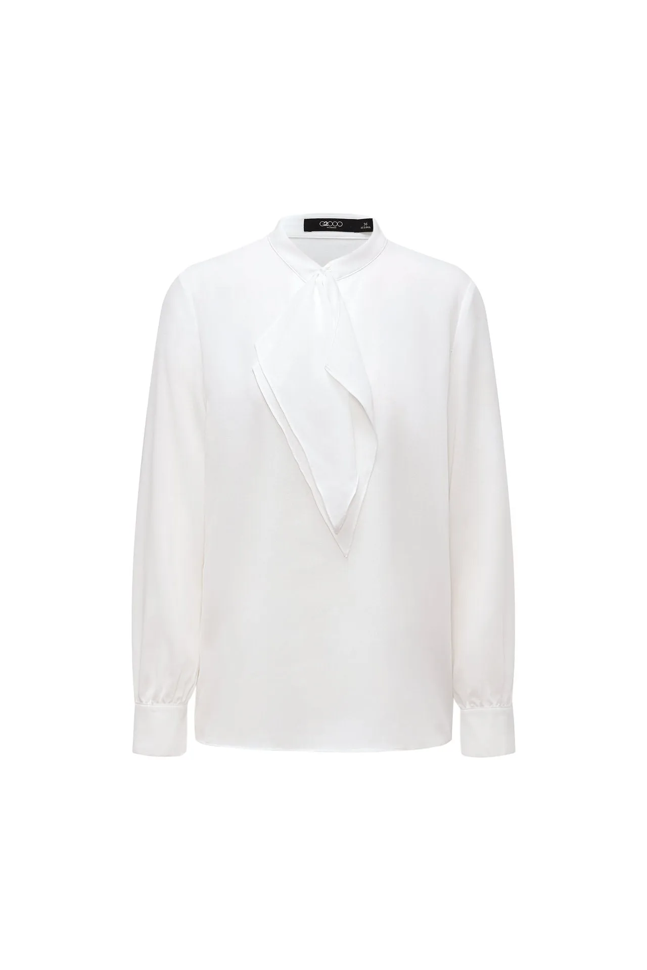 Crepe Stand Collar Tie Front Blouse