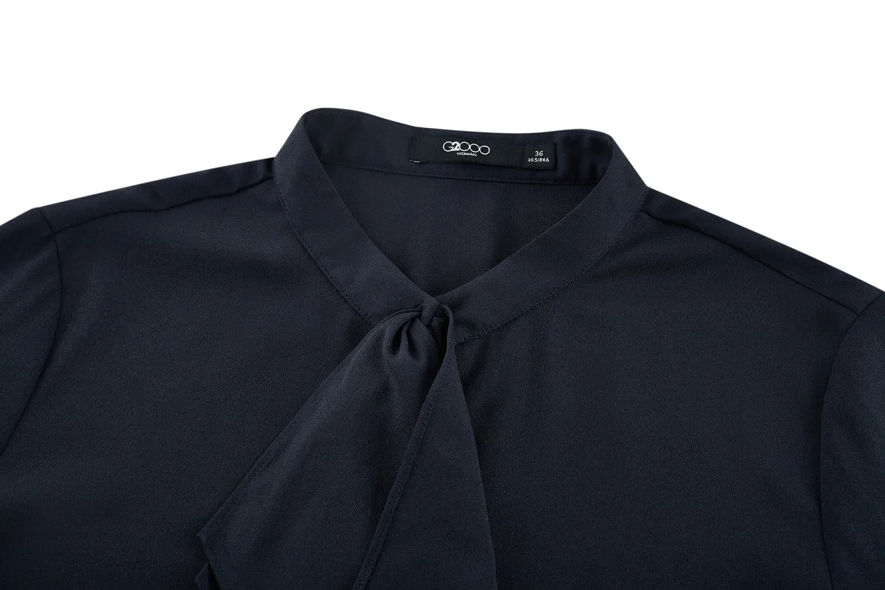 Crepe Stand Collar Tie Front Blouse