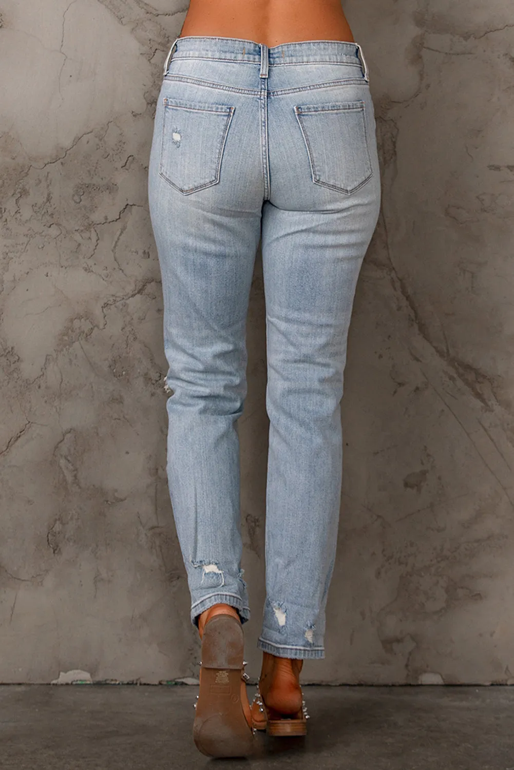 Distressed Straight Fit Denim