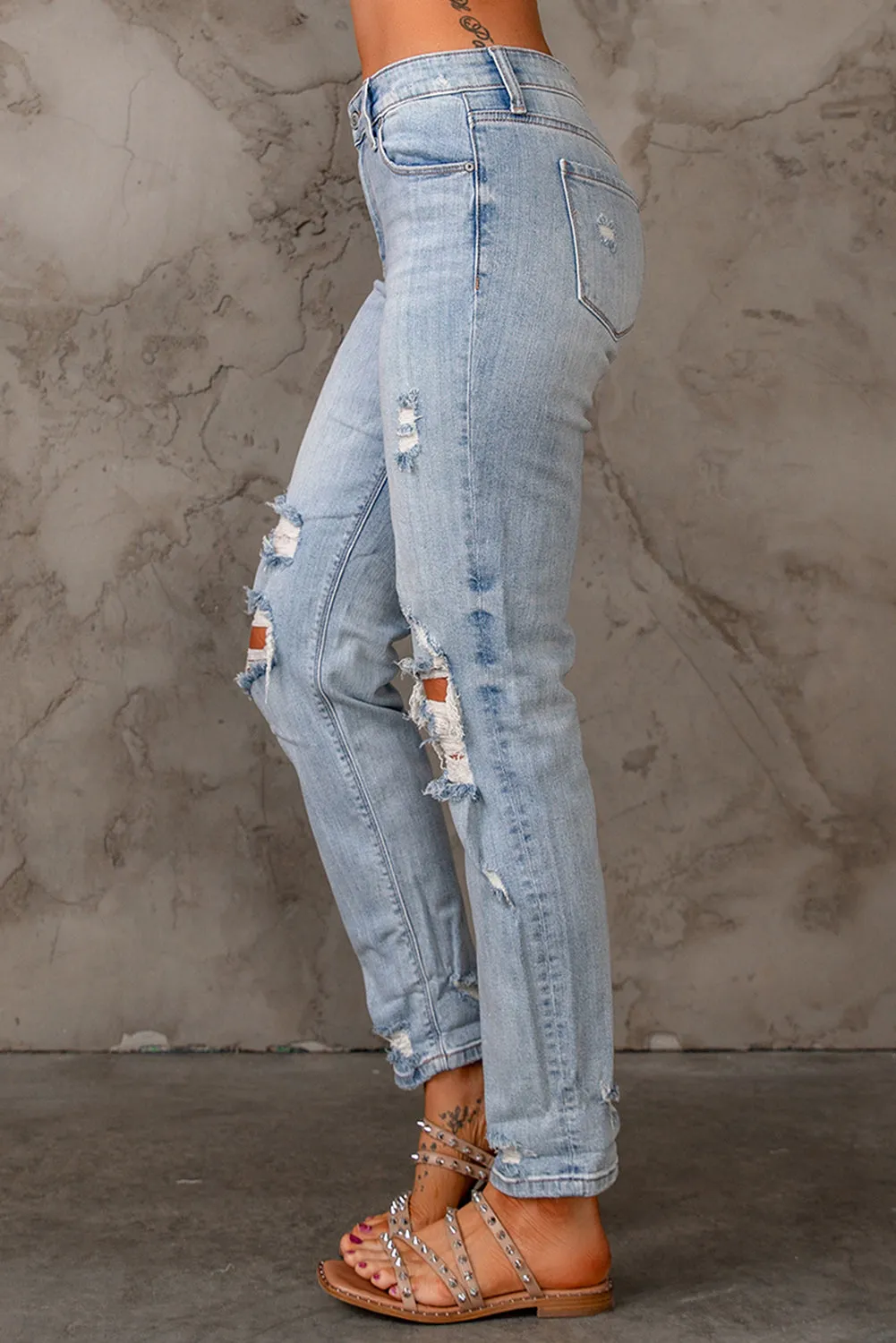 Distressed Straight Fit Denim