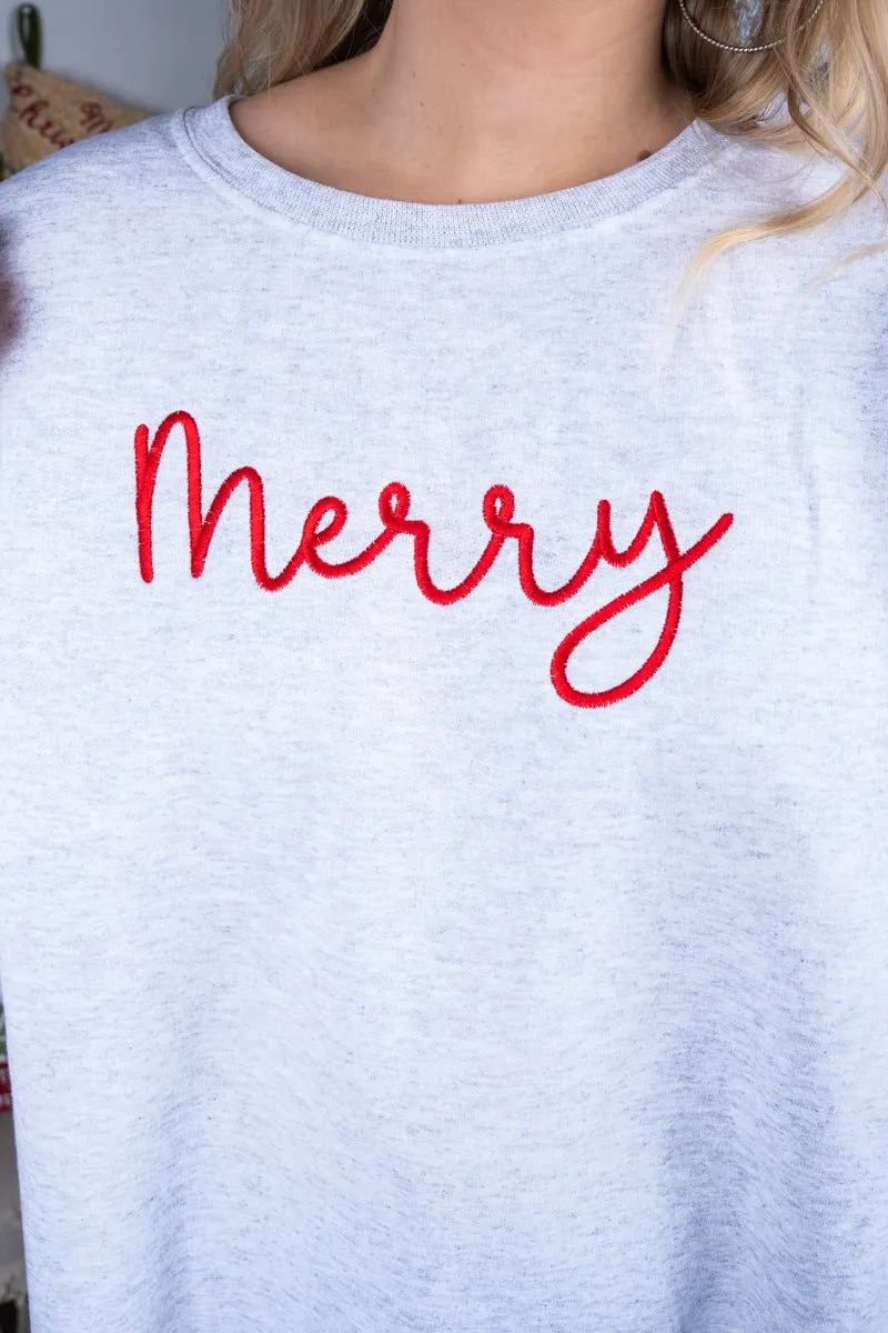 Embroidered Christmas Side Bows Merry Unisex NuBlend Crew Sweatshirt