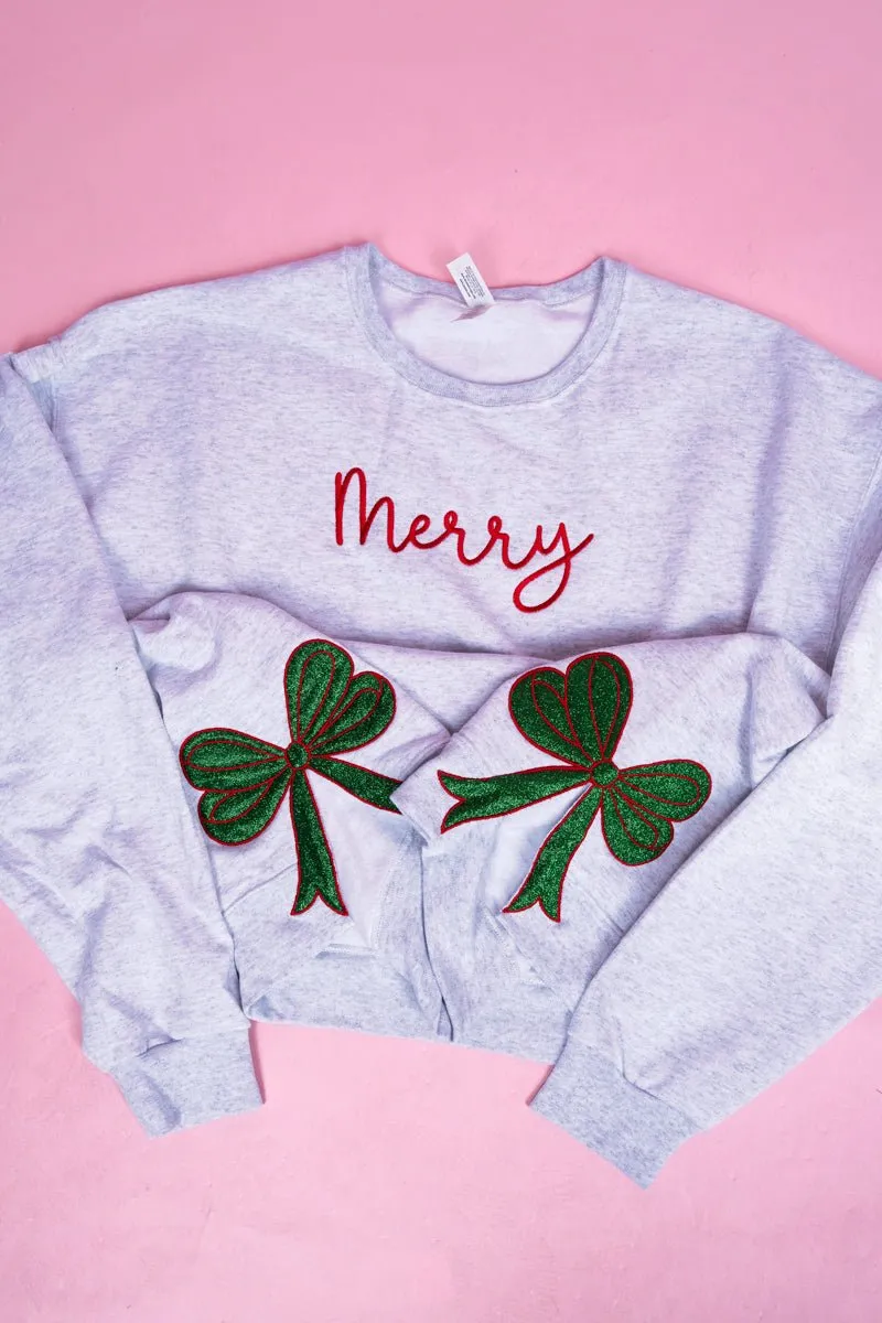 Embroidered Christmas Side Bows Merry Unisex NuBlend Crew Sweatshirt