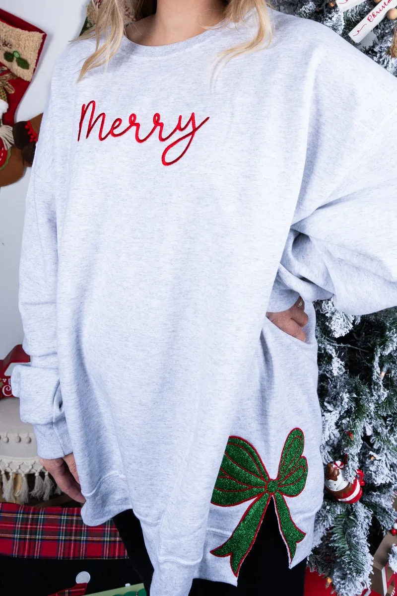 Embroidered Christmas Side Bows Merry Unisex NuBlend Crew Sweatshirt