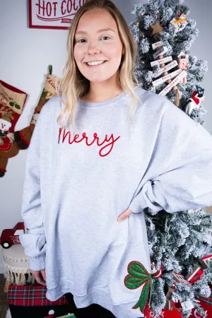 Embroidered Christmas Side Bows Merry Unisex NuBlend Crew Sweatshirt
