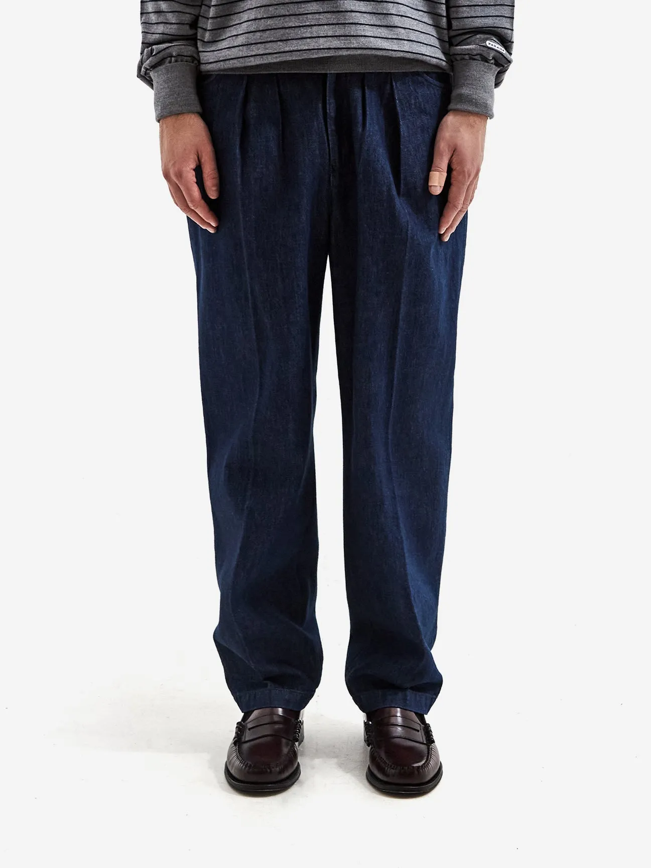 Farah Japan Two Tuck Wide Tapered Pants - Blue