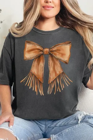 Faux Leather Fringe Bow Comfort Colors Adult Ring-Spun Cotton Tee