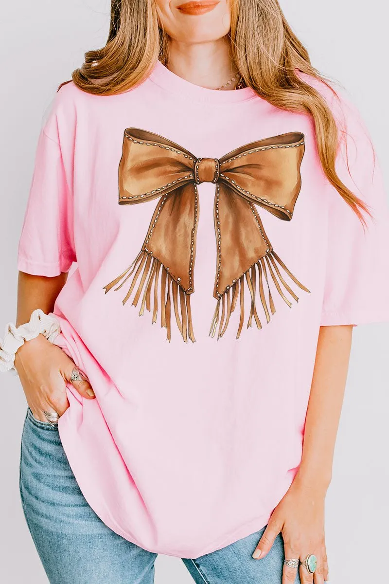 Faux Leather Fringe Bow Comfort Colors Adult Ring-Spun Cotton Tee