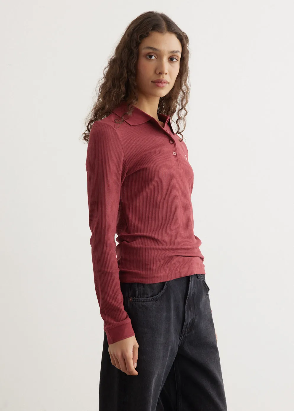 Fine Ribbed Long Sleeve Polo